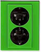 Розетка с заземлением ABB EPJ Levit 1-м. 2 мод. шторки зеленый/дымчатый черный картинка